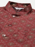 Jompers Men's Printed Nehru Jacket and Kurta Pyjama Set - Maroon | Grocsy