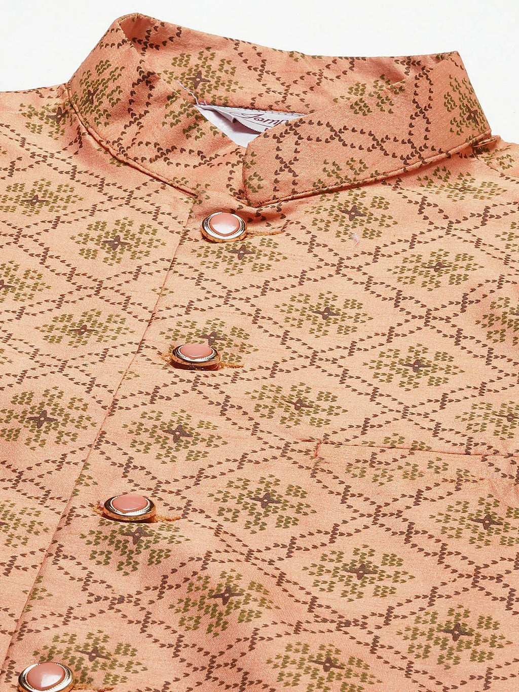 Jompers Men's Printed Nehru Jacket and Kurta Pyjama Set - Orange | Grocsy