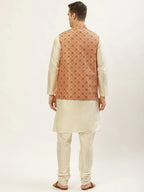 Jompers Men's Printed Nehru Jacket and Kurta Pyjama Set - Orange | Grocsy
