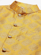 Jompers Men's Solid Kurta Pyjama With Floral Mustard Printed Nehru Jacket | Grocsy