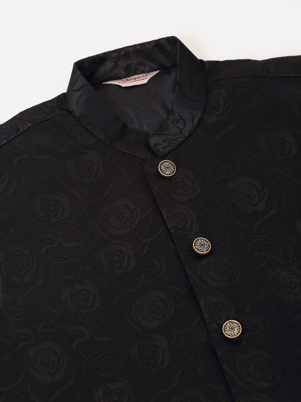 Jompers Men's Solid Kurta Pyjama With Floral Embroidered Nehru Jacket - Navy Blue | Grocsy
