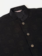 Jompers Men's Solid Kurta Pyjama With Floral Embroidered Nehru Jacket - Navy Blue | Grocsy