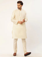 Jompers Men's Solid Kurta Pyjama With Teal Floral Embroidered Nehru Jacket | Grocsy