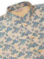 Jompers Men's Solid Kurta Pyjama With Blue Floral Embroidered Nehru Jacket | Grocsy