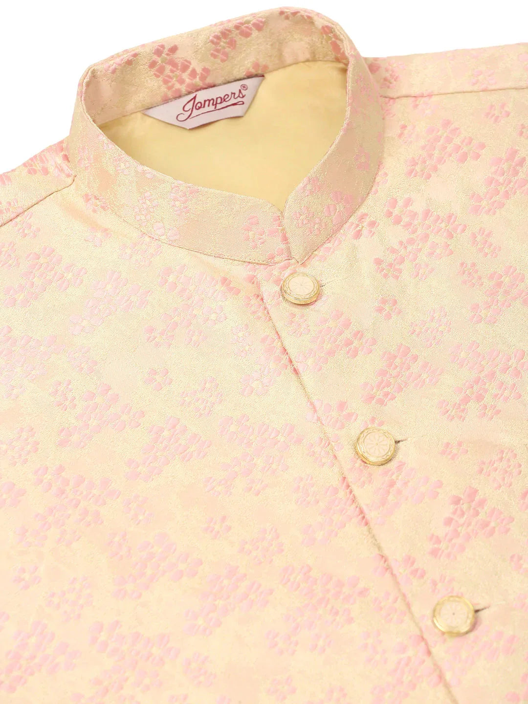 Jompers Men's Solid Kurta Pyjama With Pink Floral Embroidered Nehru Jacket | Grocsy