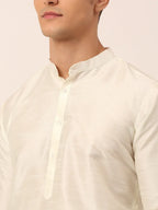 Jompers Men's Solid Kurta Pyjama With Sky Blue Floral Embroidered Nehru Jacket | Grocsy