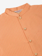 Jompers Men's Solid Kurta Pyjama With Striped Embroidered Nehru Jacket - Peach | Grocsy