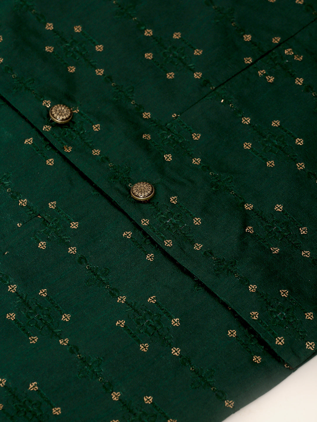 Jompers Men's Solid Dupion Silk Kurta Pyjama With Embroidered Nehru Jacket - Green | Grocsy