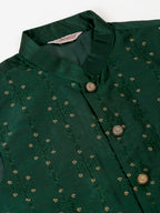 Jompers Men's Solid Dupion Silk Kurta Pyjama With Embroidered Nehru Jacket - Green | Grocsy