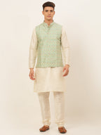 Jompers Men's Solid Kurta Pyjama With Nehru Jacket - Green | Grocsy
