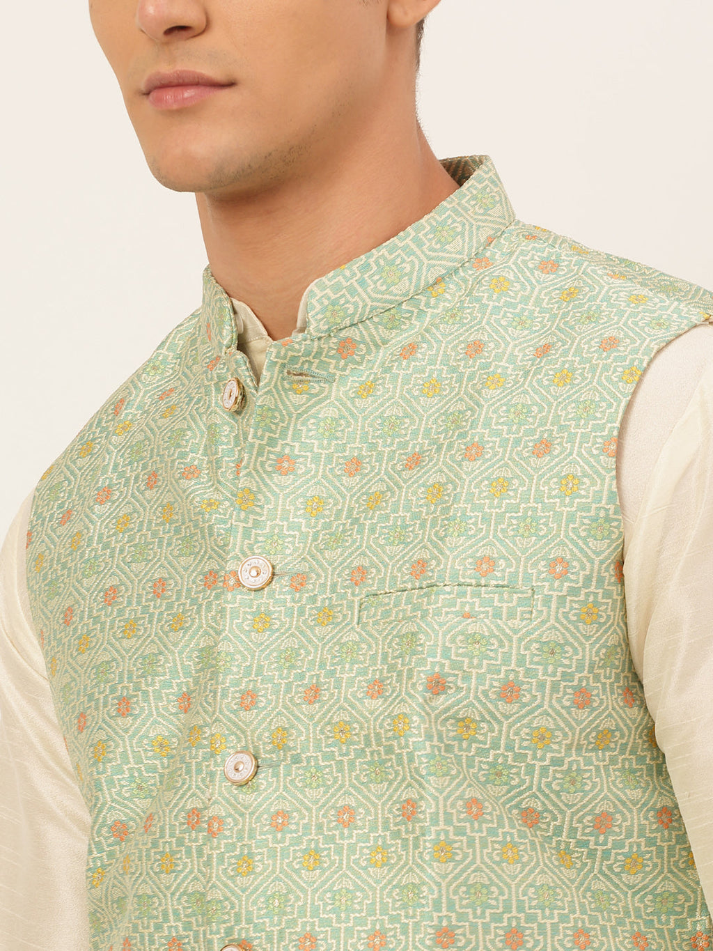 Jompers Men's Solid Kurta Pyjama With Nehru Jacket - Green | Grocsy