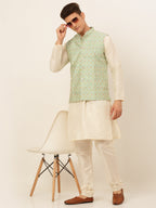 Jompers Men's Solid Kurta Pyjama With Nehru Jacket - Green | Grocsy