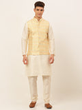 Jompers Men's Solid Kurta Pyjama With Nehru Jacket - Yellow | Grocsy