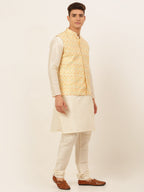 Jompers Men's Solid Kurta Pyjama With Nehru Jacket - Yellow | Grocsy