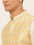 Jompers Men's Solid Kurta Pyjama With Nehru Jacket - Yellow | Grocsy