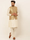Jompers Men's Solid Kurta Pyjama With Nehru Jacket - Golden | Grocsy