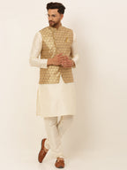Jompers Men's Solid Kurta Pyjama With Nehru Jacket - Golden | Grocsy