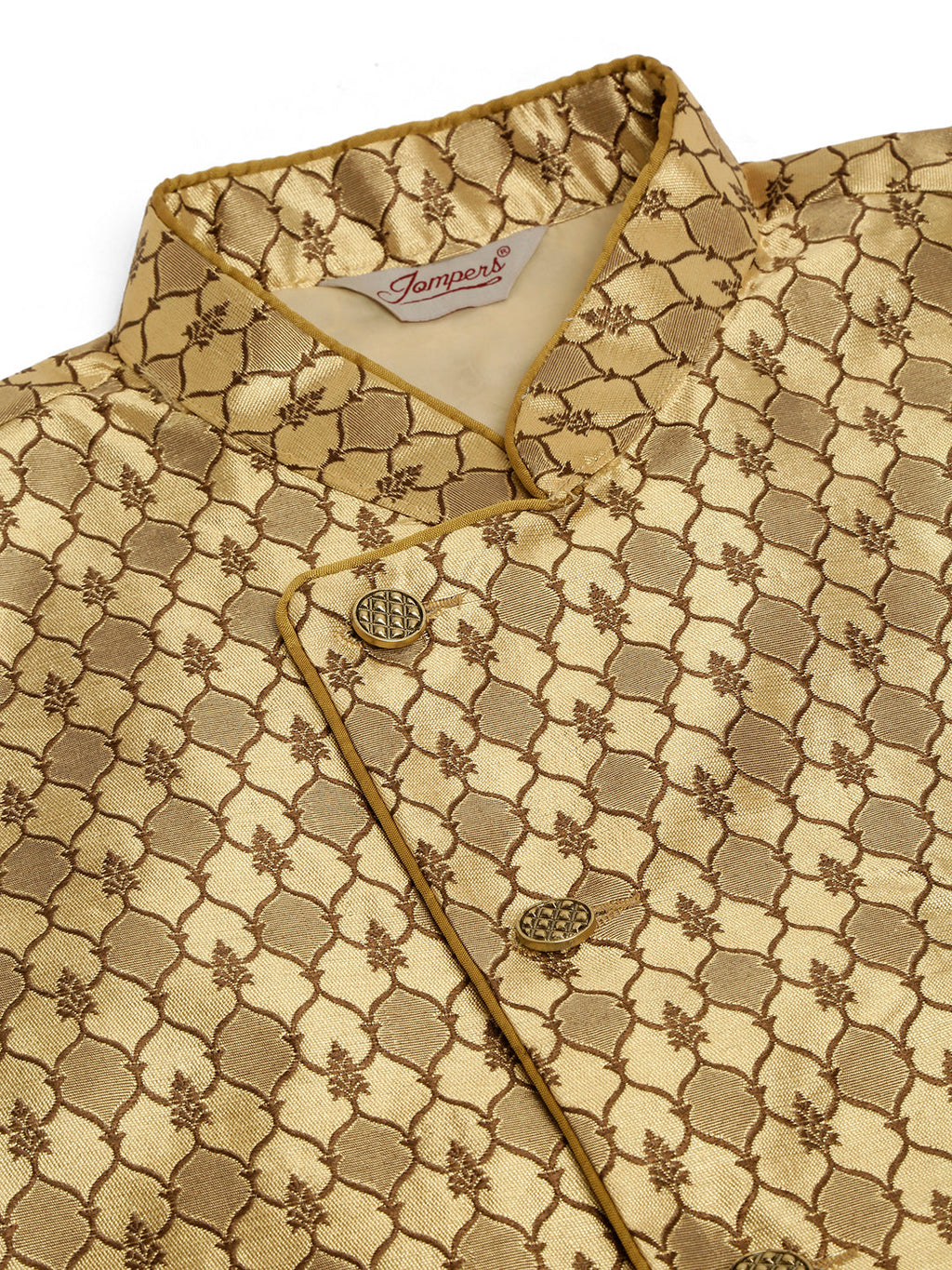 Jompers Men's Solid Kurta Pyjama With Nehru Jacket - Golden | Grocsy