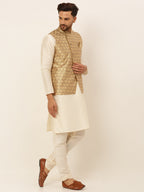 Jompers Men's Solid Kurta Pyjama With Nehru Jacket - Golden | Grocsy
