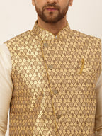 Jompers Men's Solid Kurta Pyjama With Nehru Jacket - Golden | Grocsy