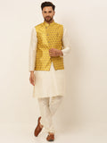 Jompers Men's Solid Kurta Pyjama With Nehru Jacket - Mustard | Grocsy