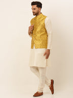 Jompers Men's Solid Kurta Pyjama With Nehru Jacket - Mustard | Grocsy