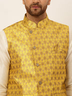Jompers Men's Solid Kurta Pyjama With Nehru Jacket - Mustard | Grocsy