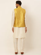 Jompers Men's Solid Kurta Pyjama With Nehru Jacket - Mustard | Grocsy