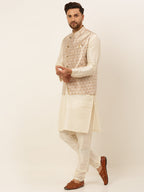 Jompers Men's Solid Kurta Pyjama With Nehru Jacket - Silver | Grocsy