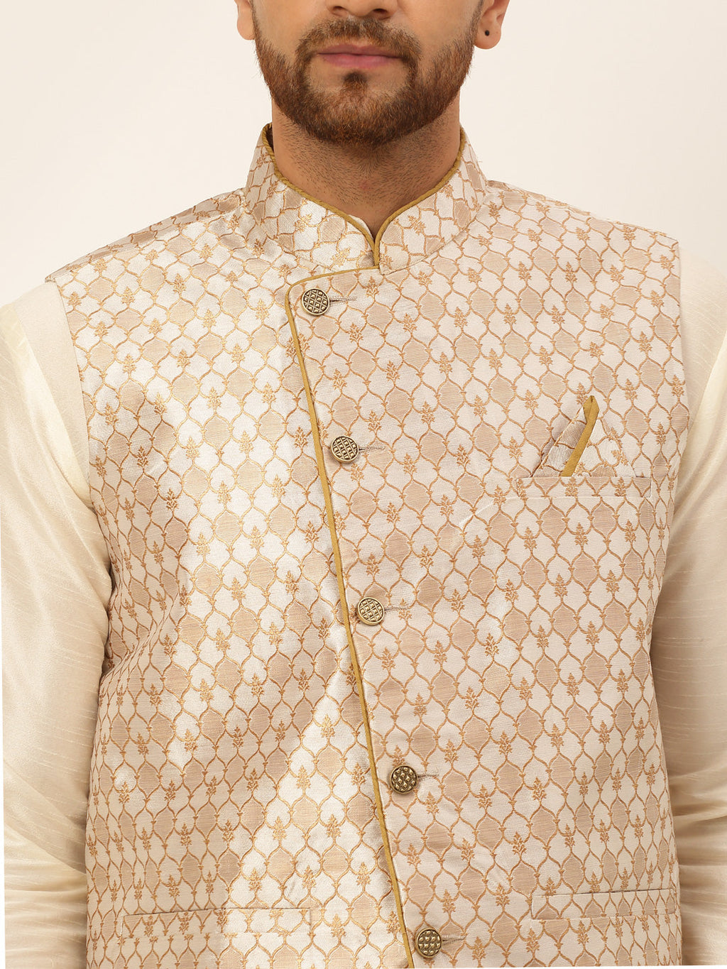 Jompers Men's Solid Kurta Pyjama With Nehru Jacket - Silver | Grocsy