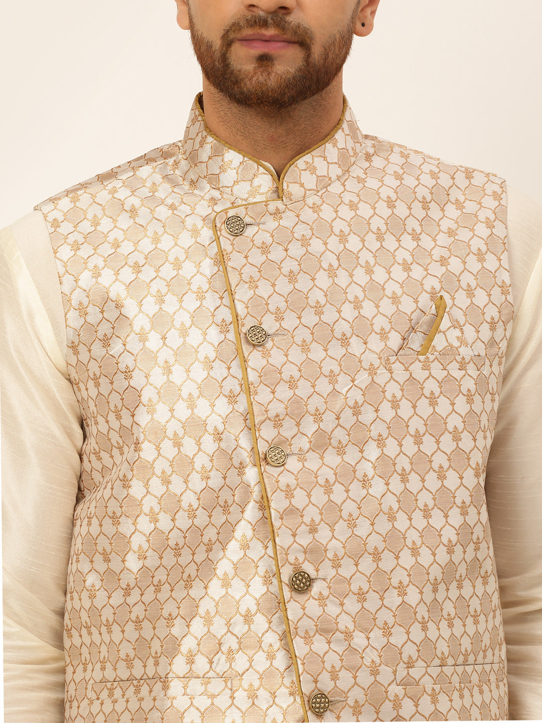 Jompers Men's Solid Kurta Pyjama With Nehru Jacket - Silver | Grocsy