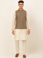 Jompers Men's Solid Kurta Pyjama With Nehru Jacket - Brown | Grocsy