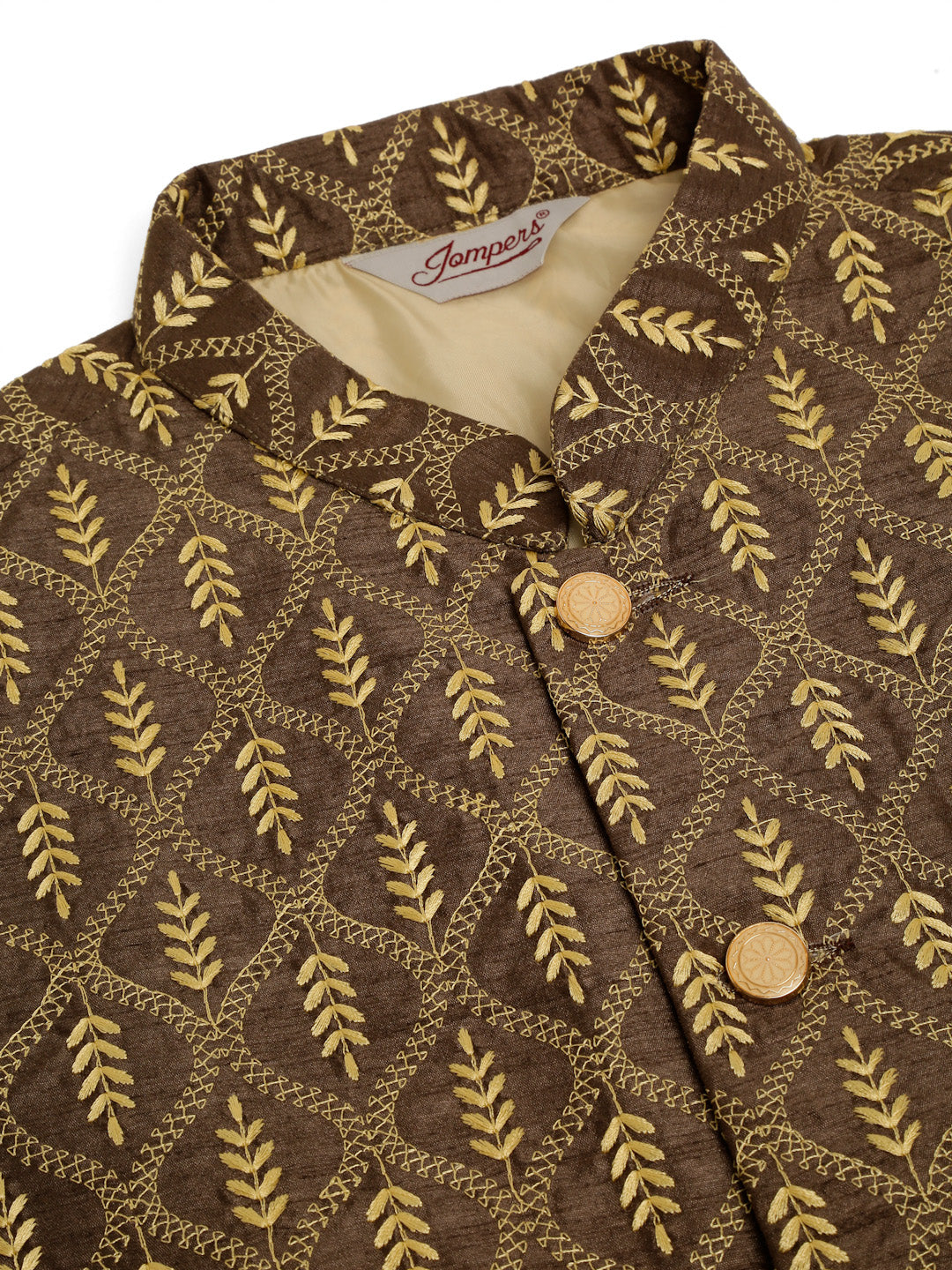 Jompers Men's Solid Kurta Pyjama With Nehru Jacket - Brown | Grocsy