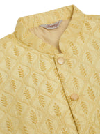 Jompers Men's Solid Kurta Pyjama With Nehru Jacket - Golden | Grocsy
