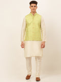 Jompers Men's Solid Kurta Pyjama With Nehru Jacket - Green | Grocsy
