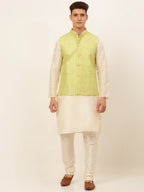 Jompers Men's Solid Kurta Pyjama With Nehru Jacket - Green | Grocsy