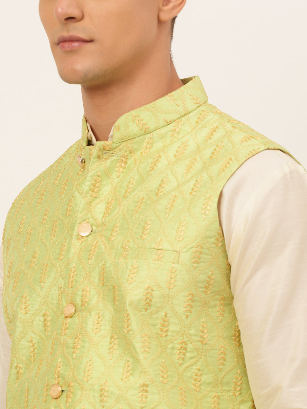 Jompers Men's Solid Kurta Pyjama With Nehru Jacket - Green | Grocsy