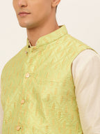 Jompers Men's Solid Kurta Pyjama With Nehru Jacket - Green | Grocsy