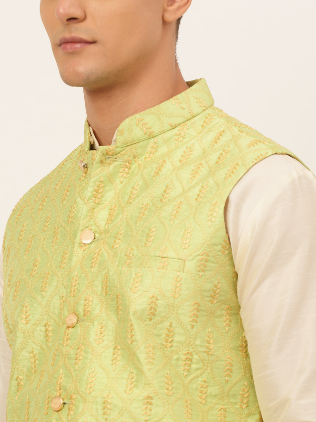 Jompers Men's Solid Kurta Pyjama With Nehru Jacket - Green | Grocsy
