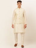 Jompers Men's Solid Kurta Pyjama With Nehru Jacket - Silver | Grocsy
