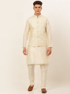 Jompers Men's Solid Kurta Pyjama With Nehru Jacket - Silver | Grocsy