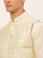 Jompers Men's Solid Kurta Pyjama With Nehru Jacket - Silver | Grocsy
