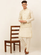 Jompers Men's Solid Kurta Pyjama With Nehru Jacket - Silver | Grocsy