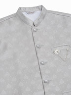 Jompers Men's Solid Kurta Pyjama With Woven Design Nehru Jacket - Grey | Grocsy