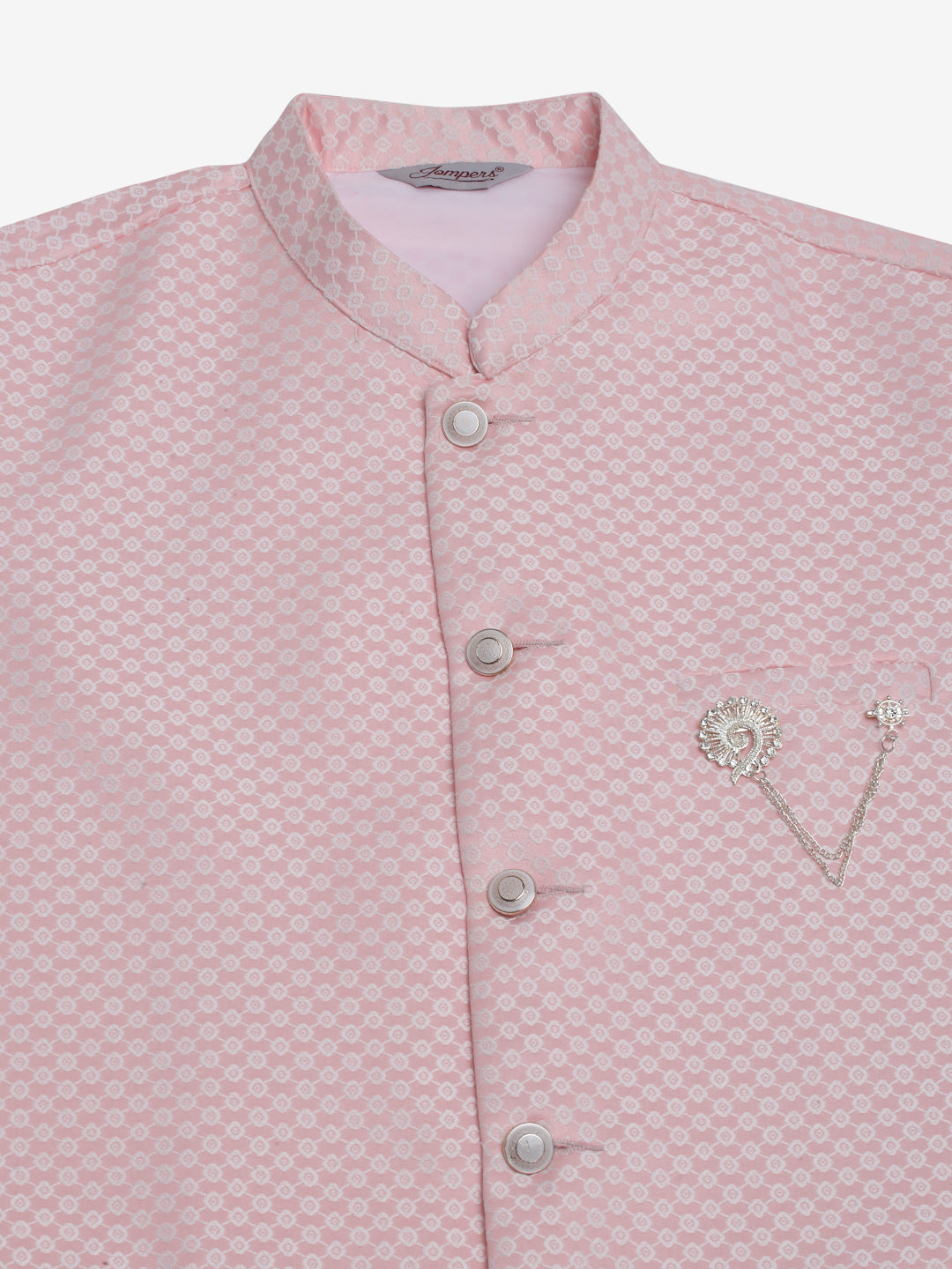 Jompers Men's Solid Kurta Pyjama With Woven Design Nehru Jacket - Pink | Grocsy