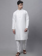 Jompers Men's off-White Solid Kurta Pyjama with Golden Woven Design Nehru Jacket | Grocsy