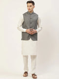 Jompers Men's Kurta Pyjama With Charcoal Grey Solid Nehru Jacket | Grocsy