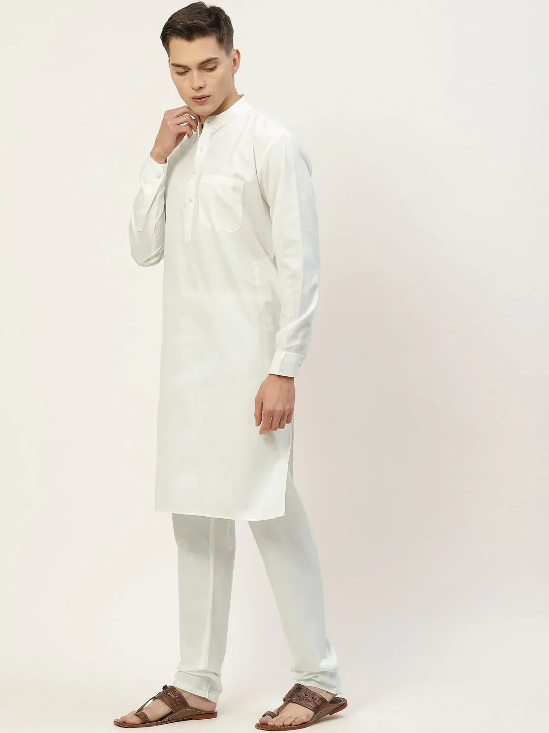 Jompers Men's Kurta Pyjama With Charcoal Grey Solid Nehru Jacket | Grocsy