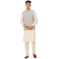 Jompers Men's White Cotton Blend Kurta with Pyjamas & Embroidered Nehru Jacket | Grocsy