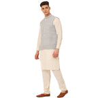 Jompers Men's White Cotton Blend Kurta with Pyjamas & Embroidered Nehru Jacket | Grocsy
